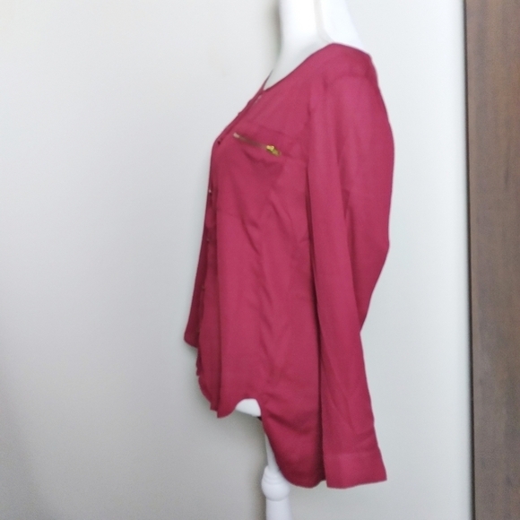 Vintage 90s Red Button Down Shirt with High-Low Hem Medium - Picture 3 of 9